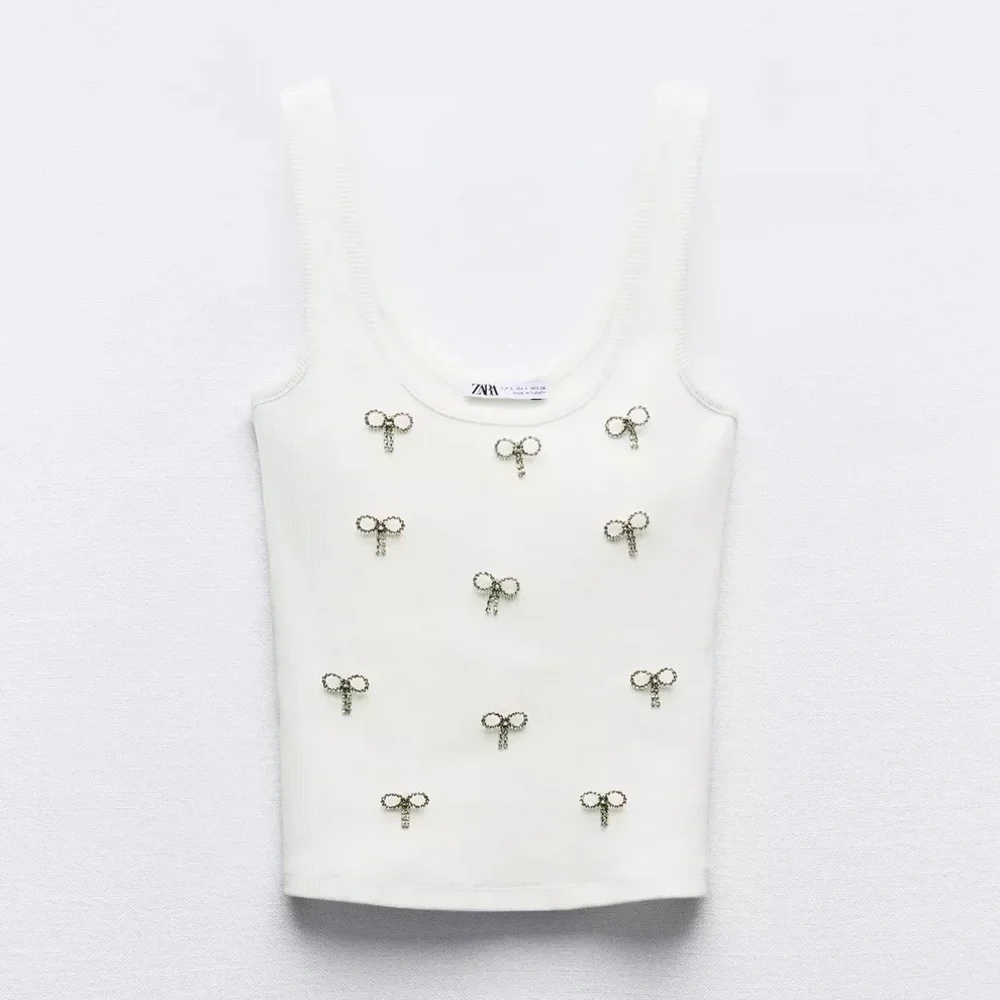 NWT ZARA Ribbed Tank With Rhinestone Bows - Picture 4 of 12